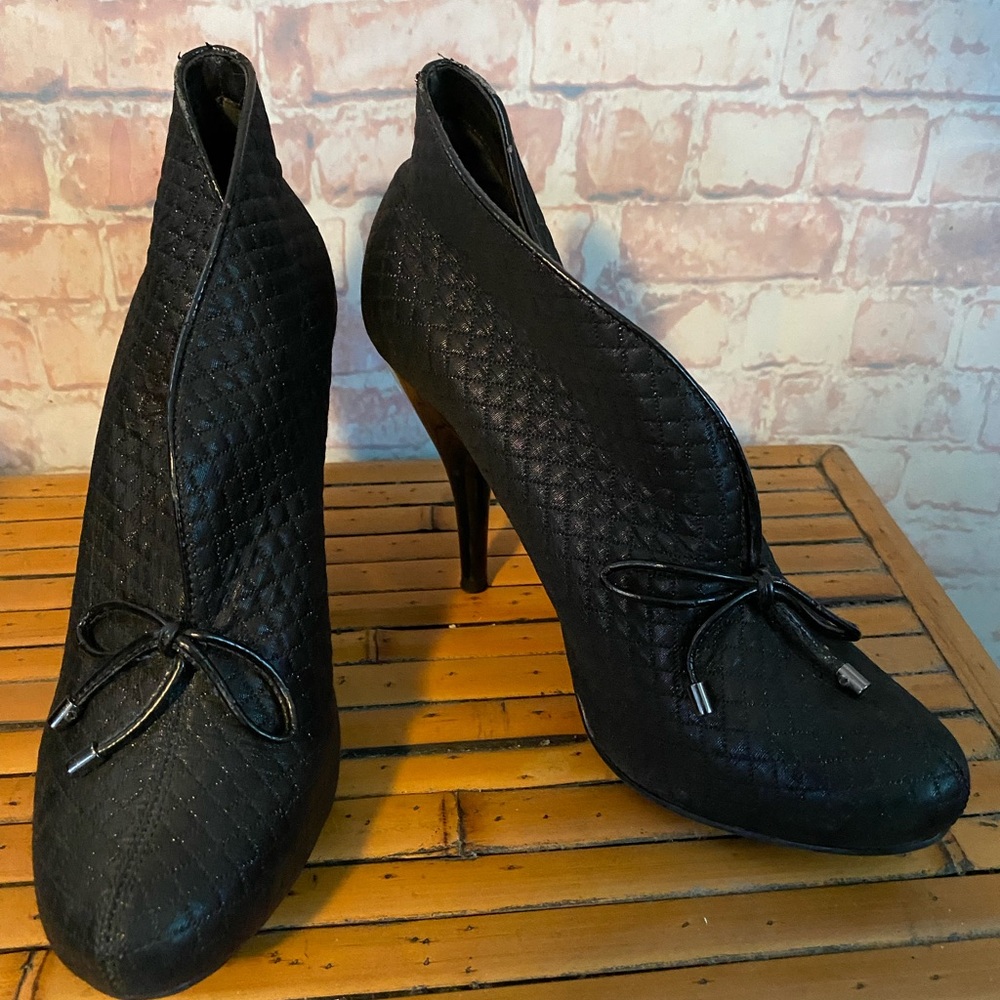 BCBGirls Black Quilted Ankle Booties with Bow Detail